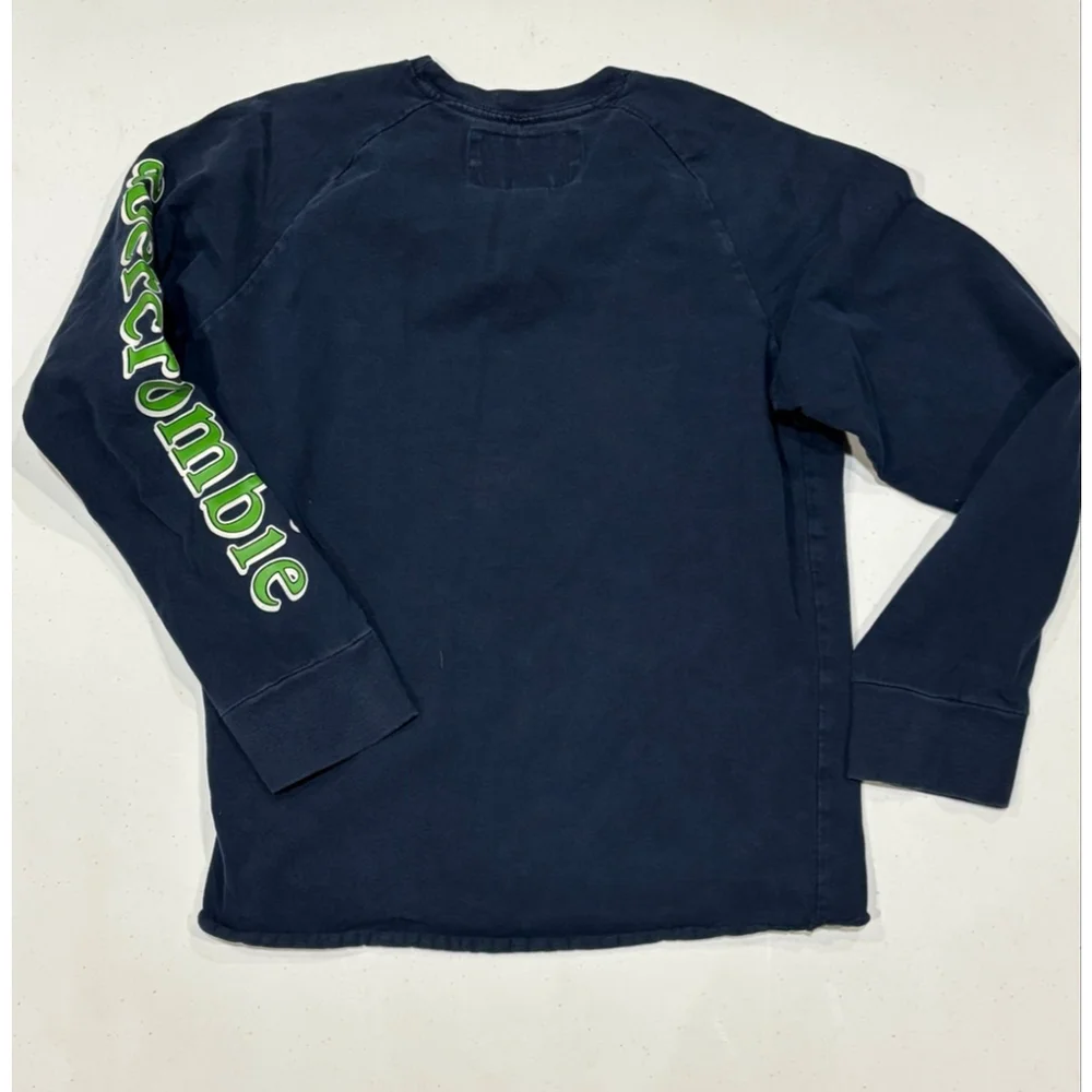 Abercrombie Long Sleeve Crewneck Tee, Navy, Green, Boys Youth Large